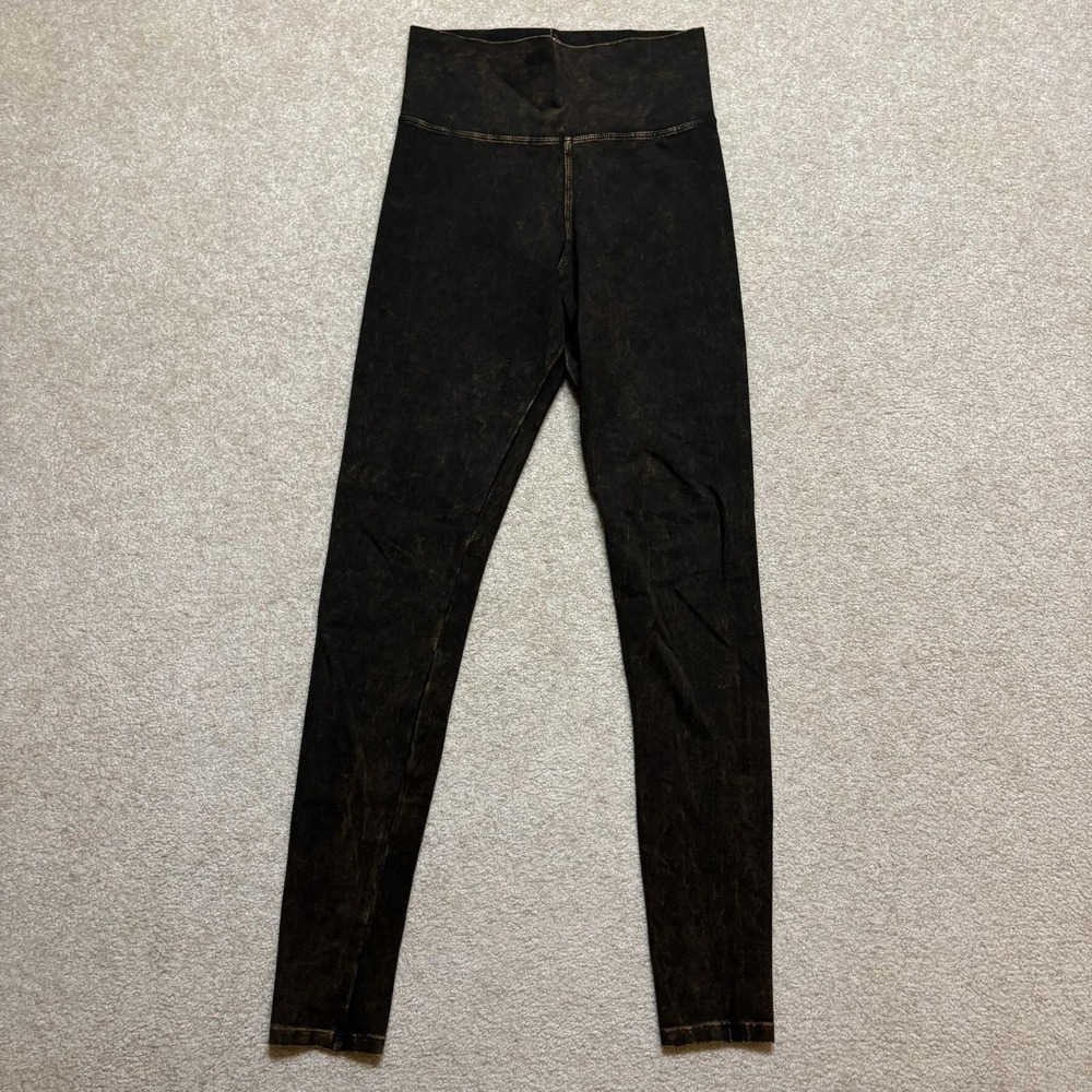 T Party Leggings Womens Small Black Mineral Wash High Rise Ankle Yoga Gym